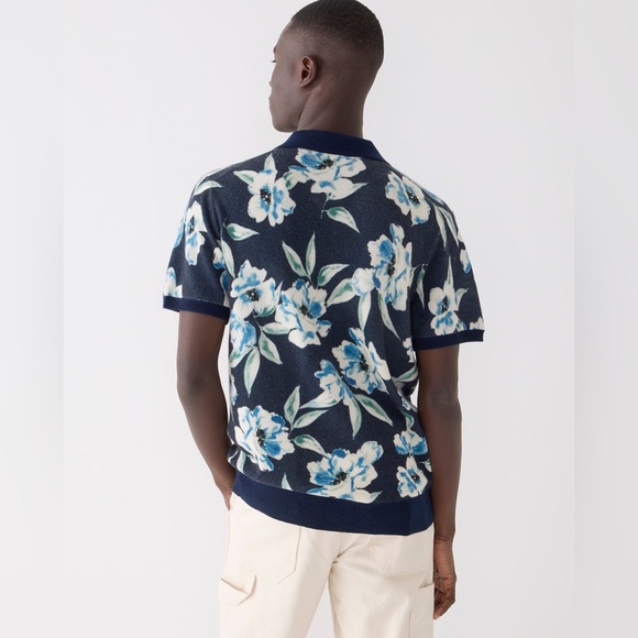NWT JCrew Cashmere short-sleeve johnny-collar sweater-polo in floral print - Picture 3 of 4